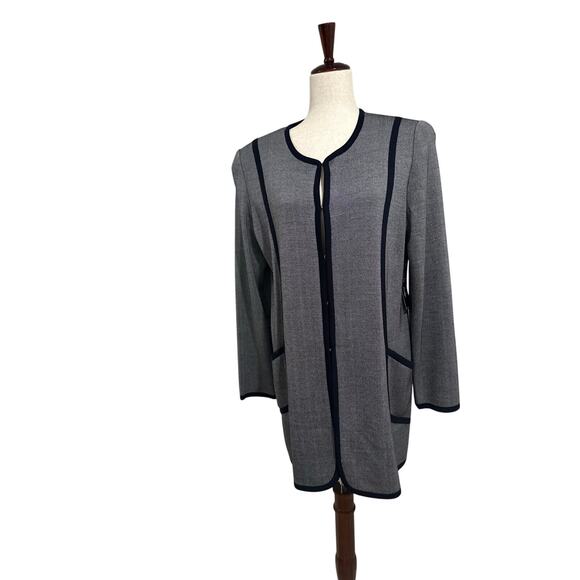 Exclusively Misook Knit Cardigan With Black  Trim And Pockets Size Large NWT - Picture 1 of 10